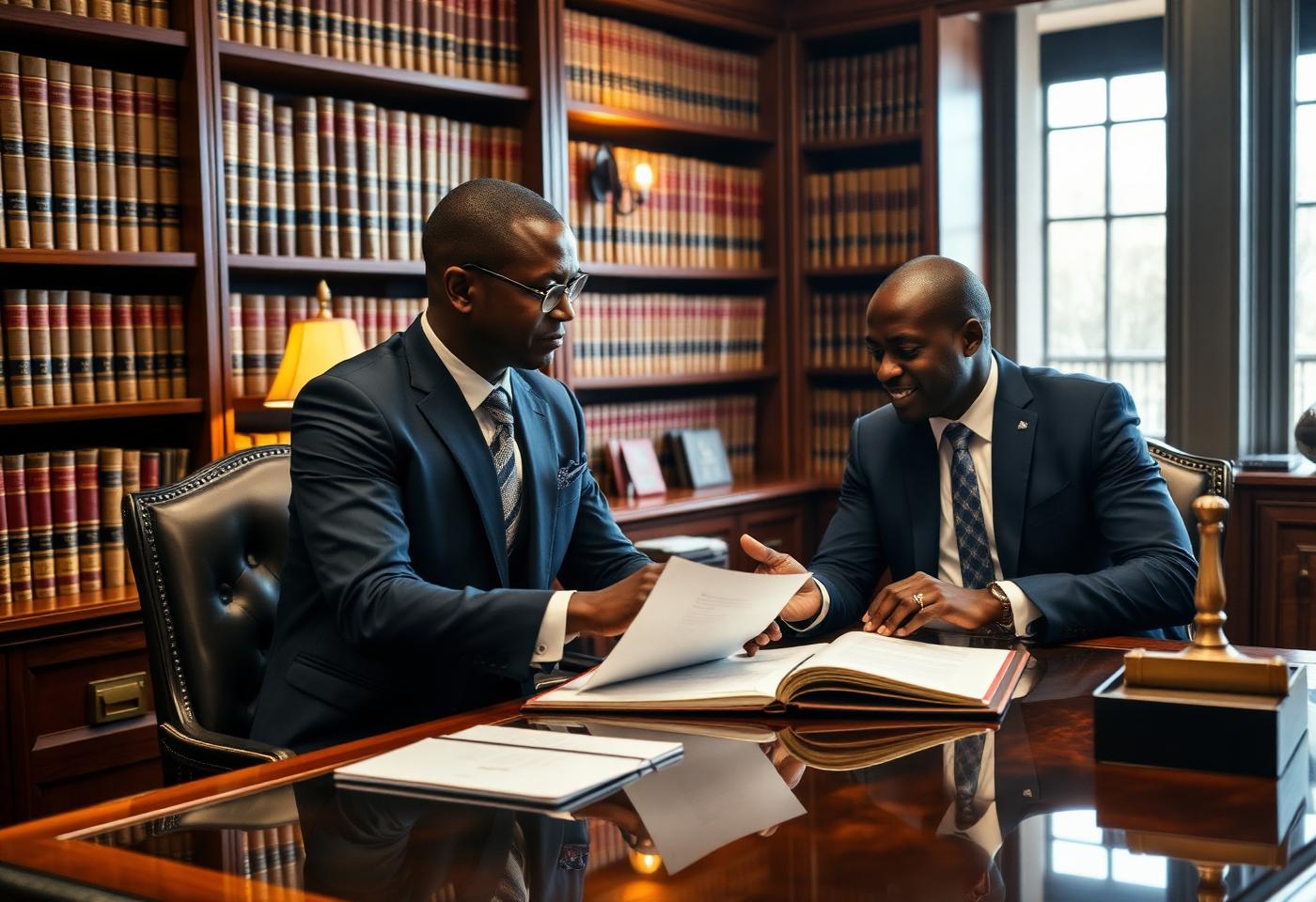 Juriste conseillant un client dans un bureau avec des livres de droit